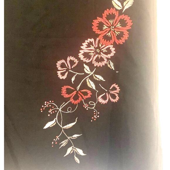 Ann Taylor Artsy Wool Skirt 4P Black Embroidered Floral A Line Side Zip Boho - Picture 4 of 9